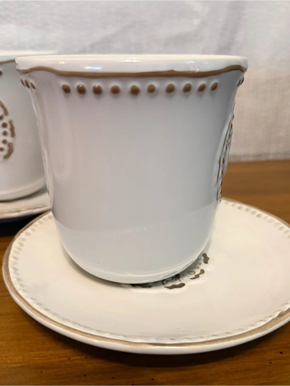 3 Pfaltzgraff Hen Coffee Mugs/ Saucer Embossed Cups Farmhouse Cottage Rooster